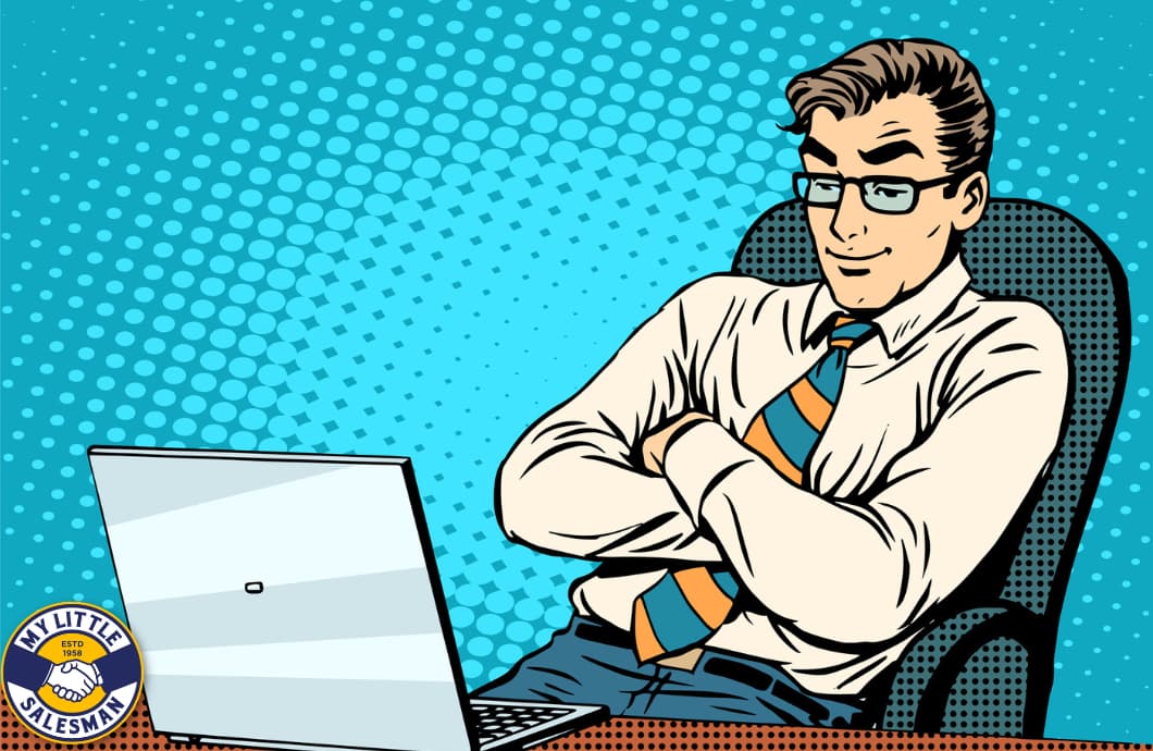 man satisfied with heavy equipment dealership website