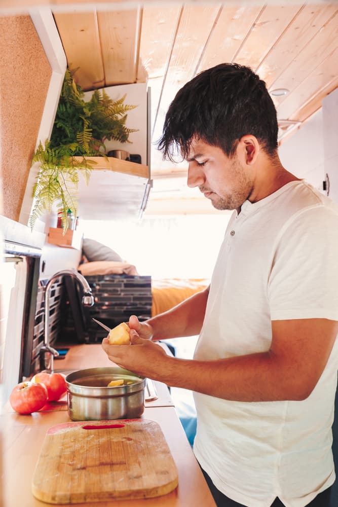 truck driver preparing food to eat