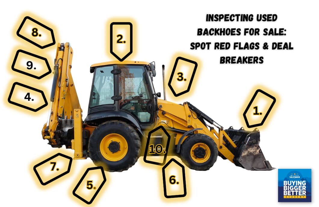 inspecting used backhoe loader for sale