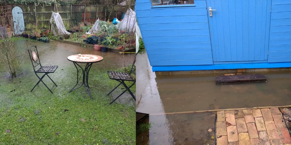 flooded backyard in need of french drain