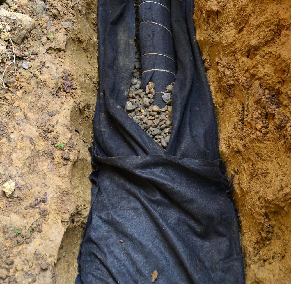 french drain being installed