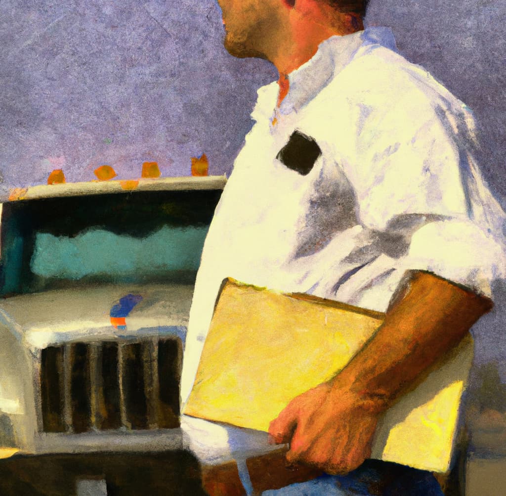 man with documents about his semi-truck for sale