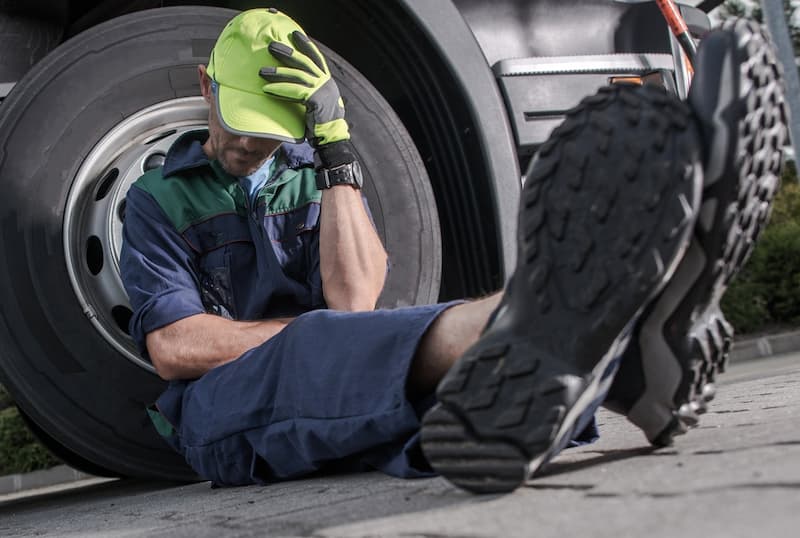 truck driver mechanic in hat and gloves frustrated over repairs