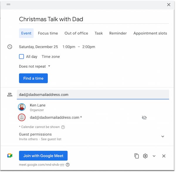 google calendar video conferencing event