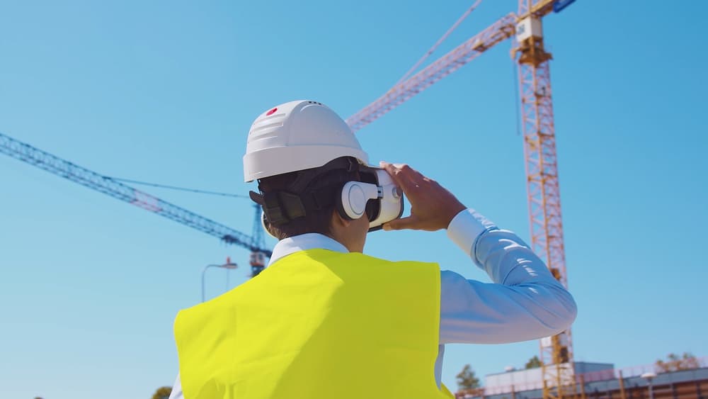 VR AR headset on construction site