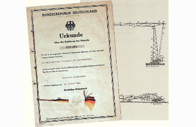 Patent for the "mobile tower crane" dated 19 August 1949.